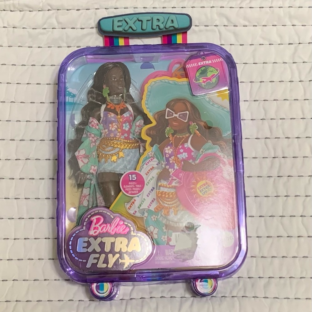NIB Barbie Extra Fly Doll with Beach-Themed Travel Clothes